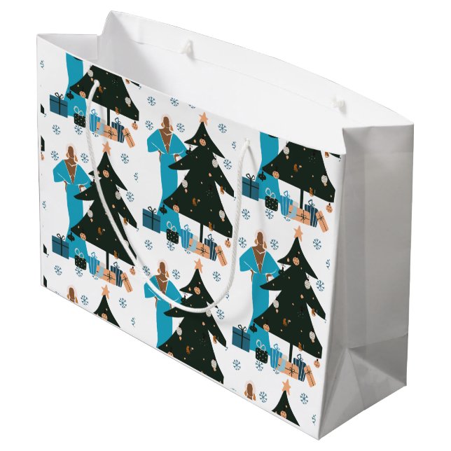 Black Girl White Hair  Christmas Gift Bag (Back Angled)
