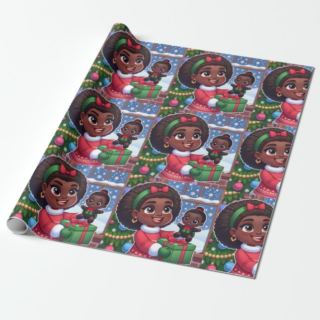 Black girl with black doll wrapping paper  (Unrolled)