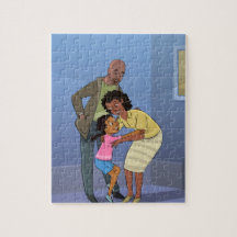 Black Girl with Mum and Dad Cartoon Jigsaw Puzzle