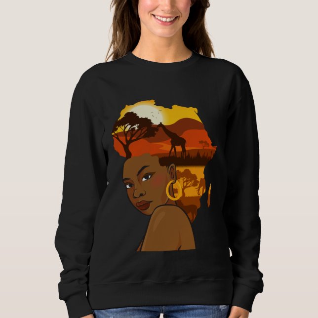 Black Girl Woman Afro Hair African Continent Black Sweatshirt (Front)