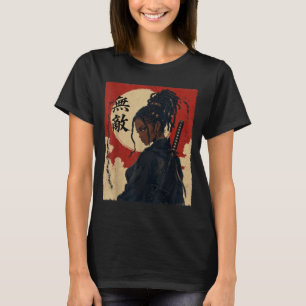 Black Girl Woman Samurai Anime Warrior Afro T-Shirt
