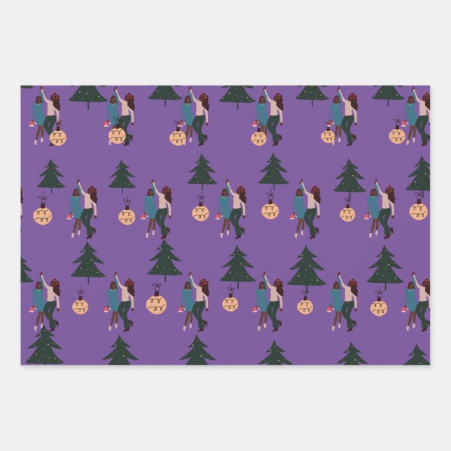 Black Girl Wrapping Paper Flat Sheet Set of 3 (Front)