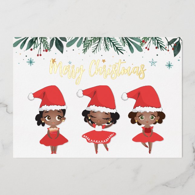 Black Girls Christmas Santa Hat Ballerinas (Front)