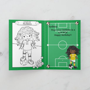 Black Girls Soccer Colouring Page Happy Birthday Card