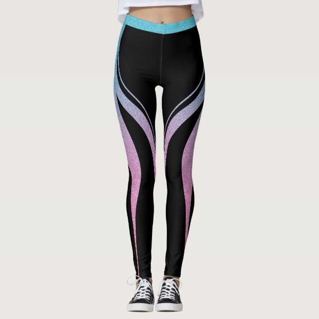 Black Girly Glitter Heart Butt Activewear Leggings (Front)