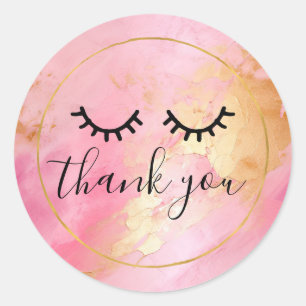 Black Girly Pink Glam Gold Eyelashes Classic Round Sticker