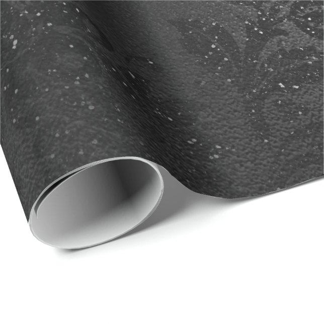 Black Glam Floral Lace Metallic Sparkly Delicate Wrapping Paper (Roll Corner)