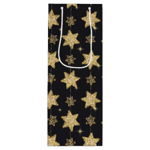 Black Glam Glitter Stars Pattern Wine Gift Bag