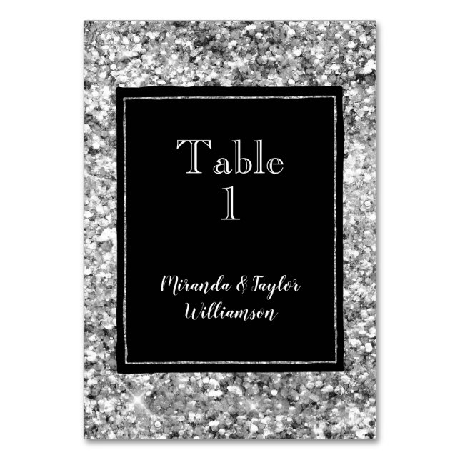 Black Glam Silver Glitter  Table Number (Front)