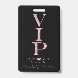 Black Glamorous Diamonds Pink Glitter VIP Loyalty ID Badge