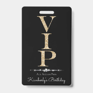 Black Glamourous Diamonds Gold Glitter VIP Loyalty ID Badge