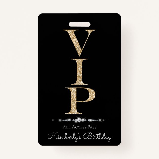 Black Glamourous Diamonds Gold Glitter VIP Loyalty ID Badge (Front)
