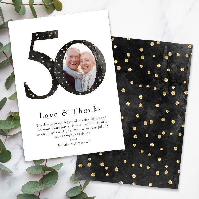 Black Glitter 50th Anniversary Photo Thank You Card (Creator Uploaded)