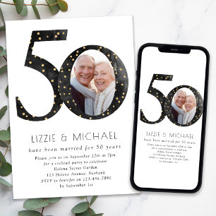 Black Glitter 50th Wedding Anniversary Party Invitation
