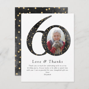 Black Glitter 60th Birthday Photo Thank You Card