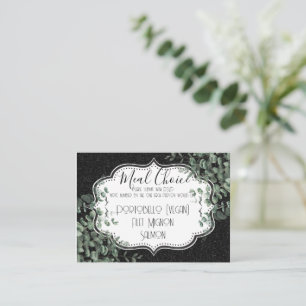 Black Glitter and Floral Eucalyptus Bouquet Meal Enclosure Card