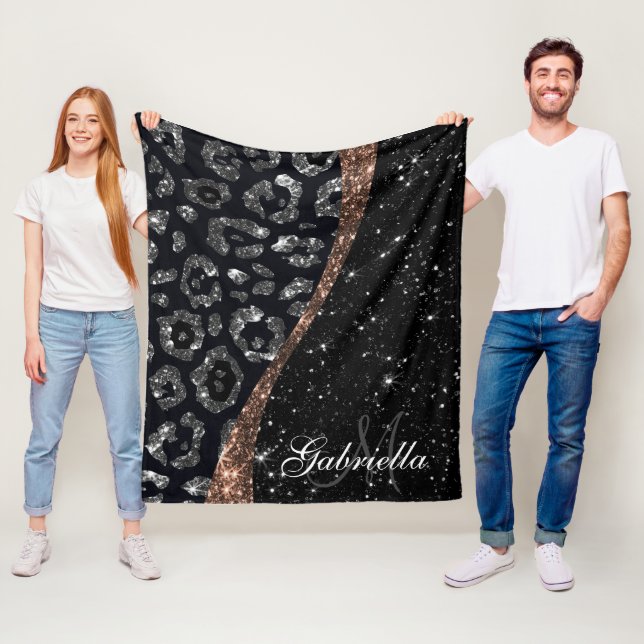 Black Glitter and Leopard Print Fleece Blanket (In Situ)