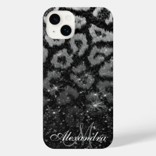 Black Glitter and Leopard Print iPhone 14 Plus Case