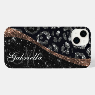 Black Glitter and Leopard Print iPhone 14 Plus Case