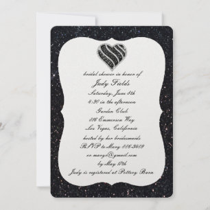 Black Glitter Black Heart Bridal Shower Invitation