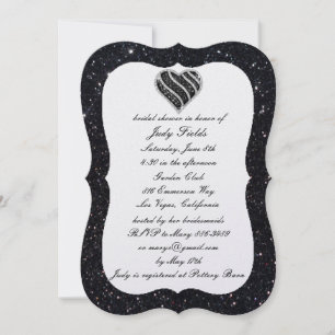 Black Glitter Black Heart Bridal Shower Invitation