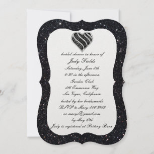 Black Glitter Black Heart Bridal Shower Invitation