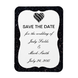 Black Glitter Black Heart Save The Date Magnet