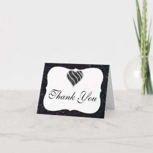 Black Glitter Black Heart Thank You Card