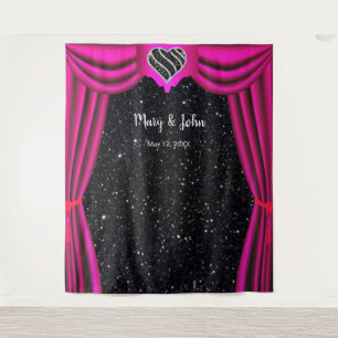 Black Glitter Black & White Heart Pink Curtain Tapestry