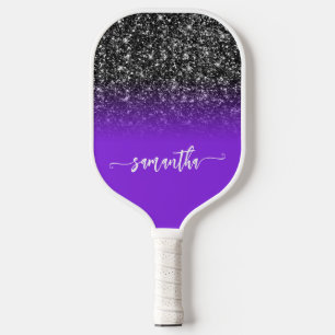 Black Glitter Blue Violet Ombre Name Pickleball Paddle