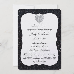 Black Glitter Diamond Heart Engagement Party Invitation