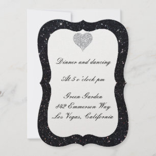 Black Glitter Diamond Heart Reception Card