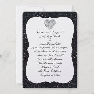 Black Glitter Diamond Heart Wedding Invitation