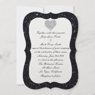 Black Glitter Diamond Heart Wedding Invitation