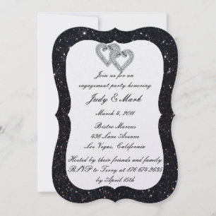 Black Glitter Diamond Hearts Engagement Party Invitation
