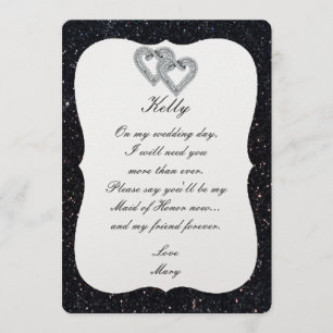 Black Glitter Diamond Hearts Maid Of Honour Card