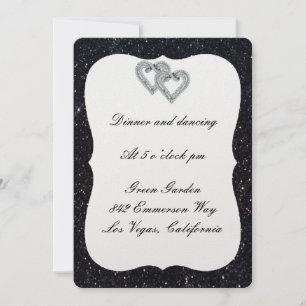 Black Glitter Diamond Hearts Reception Card