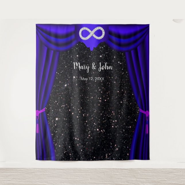 Black Glitter Diamond Infinity Blue Curtain Tapestry (Front)