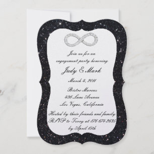Black Glitter Diamond Infinity Engagement Party Invitation