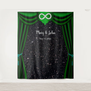 Black Glitter Diamond Infinity Green Curtain Tapestry