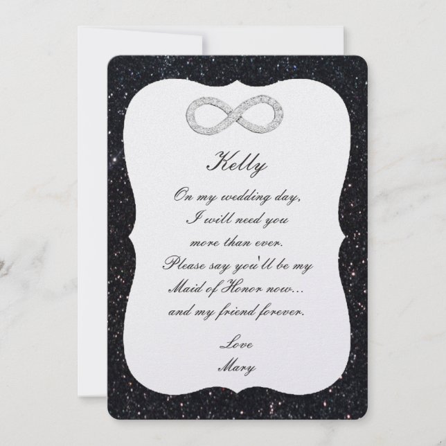 Black Glitter Diamond Infinity Maid Of Honour Card (Front)