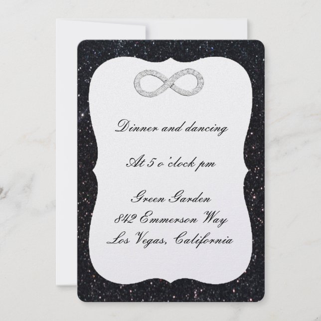 Black Glitter Diamond Infinity Reception Card (Front)