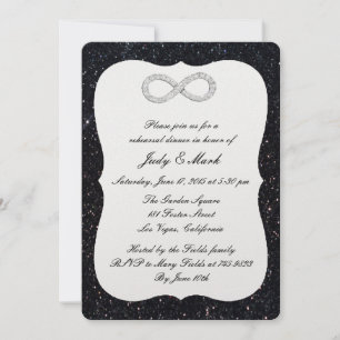 Black Glitter Diamond Infinity Rehearsal Dinner Invitation