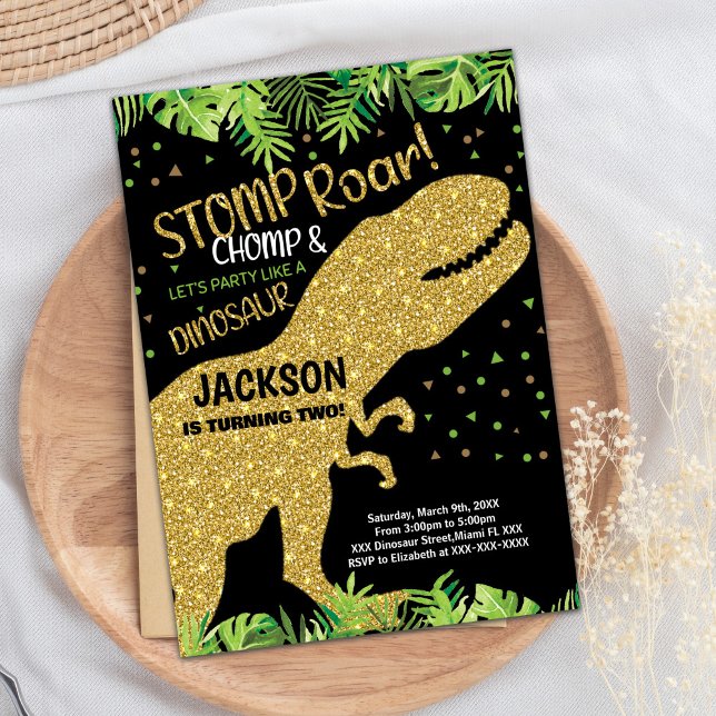 Black Glitter Dinosaur Birthday Invitations (Black Glitter Dinosaur Birthday Invitations)