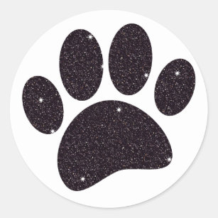 Black Glitter Dog Pawprint Classic Round Sticker