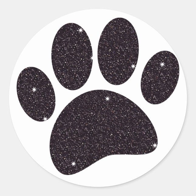 Black Glitter Dog Pawprint Classic Round Sticker (Front)