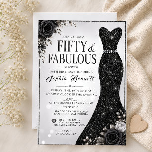 Black Glitter Dress 50th Birthday Invitation