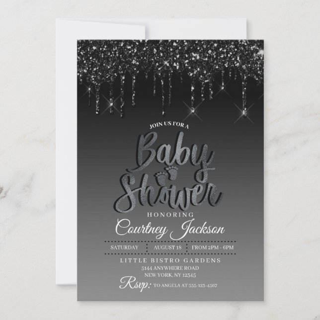 Black Glitter Drip Baby Shower Invitation (Front)