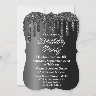 BLACK GLITTER DRIP ELEGANT BIRTHDAY INVITATION