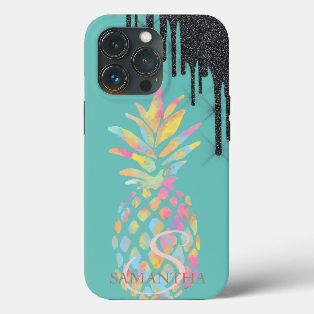 Black Glitter Drips Pineapple Mint Green  Case-Mate iPhone Case (Back)